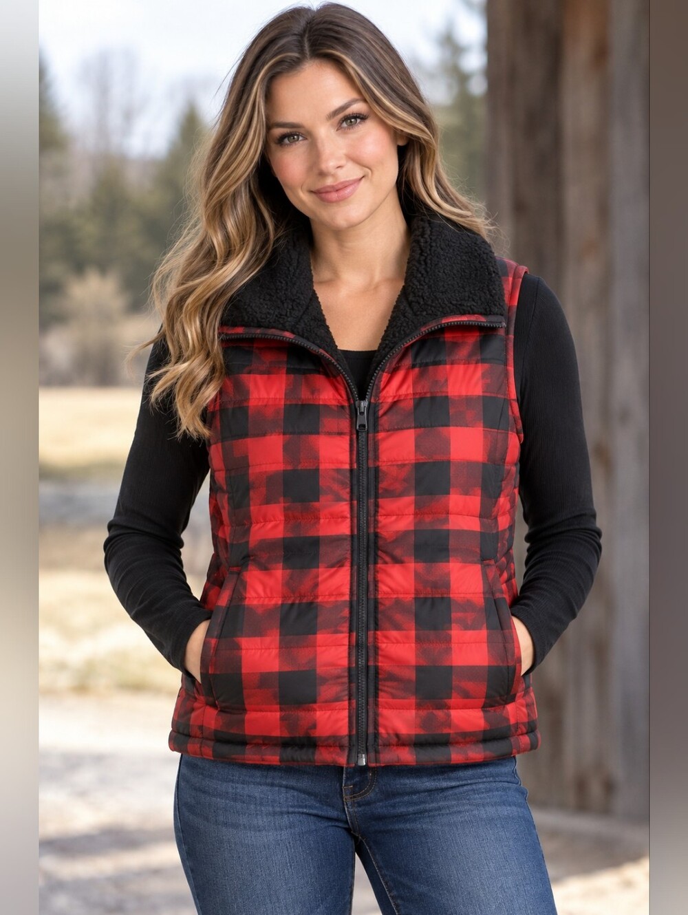 Talbots Red and Black Insulated Vest
